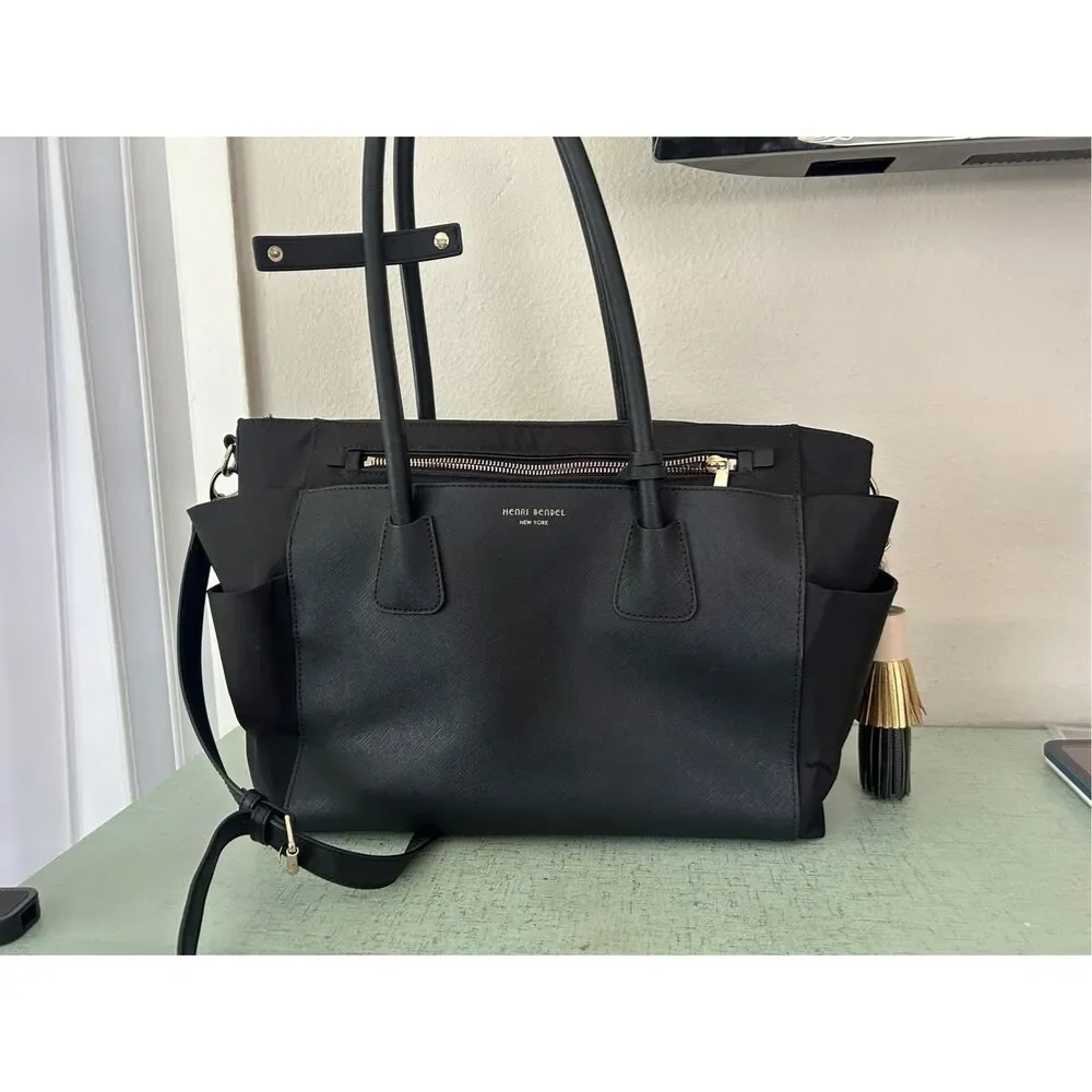 Henri Bendel West 57th Baby Diaper Bag Black Tote Purse - Picture 5 of 6